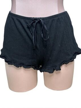 Victorias Secret Womens Ruffled Hem Sleep Shorts Pull On Size Large Black